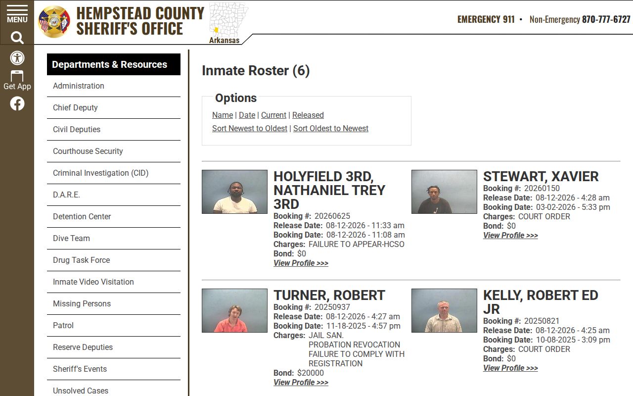 Hempstead County recent release booking records